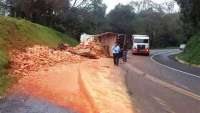 Laranjeiras- Caminhoneiro fica gravemente ferido após caminhão de tijolos tombar na BR 277