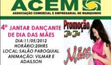 Marquinho - Associa&ccedil;&atilde;o Comercial promove jantar dan&ccedil;ante em comemora&ccedil;&atilde;o ao dia das M&atilde;es
