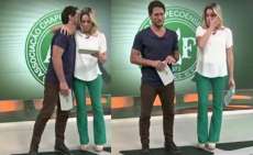 Fernanda Gentil e Fl&aacute;vio Canto se emocionam durante homenagem a Chapecoense