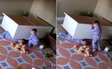 Menino de 2 anos salva irm&atilde;o g&ecirc;meo preso embaixo de c&ocirc;moda; veja o v&iacute;deo