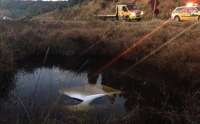 No Paraná, idosa morre após carro atropelar búfalos e cair em lagoa