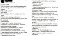 An&uacute;ncio de vaga para bab&aacute; chama aten&ccedil;&atilde;o e recebe cr&iacute;ticas