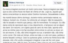 Rapaz &eacute; estuprado e agressor diz: 'voc&ecirc; salvou uma mulher hoje'