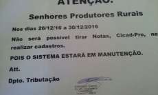 Tr&ecirc;s Barras - Setor de Tributa&ccedil;&atilde;o informa que n&atilde;o emitir&aacute; notas no final do ano