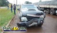 Ibema - Caminh&atilde;o atravessa BR, S10 n&atilde;o consegue frear e acaba batendo