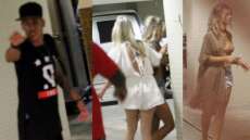 Neymar leva duas loiras para hotel e se irrita com flagra de paparazzo