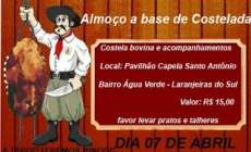 Laranjeiras - Capela Santo Antonio convida a todos para almoço a base de Costelada domingo dia 07