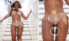 Beyonc&eacute; retoca foto de biqu&iacute;ni e entorta escada
