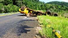 Caminhoneiro de Foz do Jord&atilde;o fica ferido em capotamento na BR-373